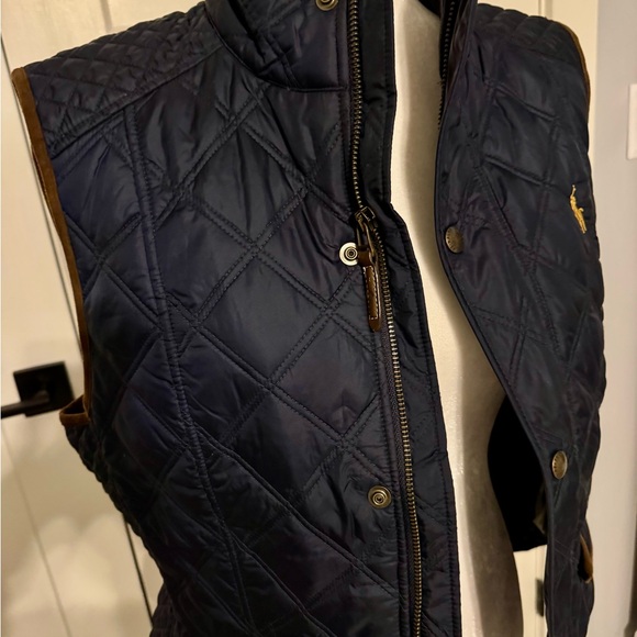 Polo Ralph Lauren, Navy Quilted Vest with Brown Trim - Picture 2 of 5